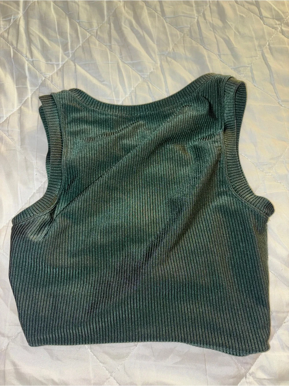 Aerie OFFLINE S Women's Ribbed Twist-Front Crop Tank Top Sports Bra - Dark Green